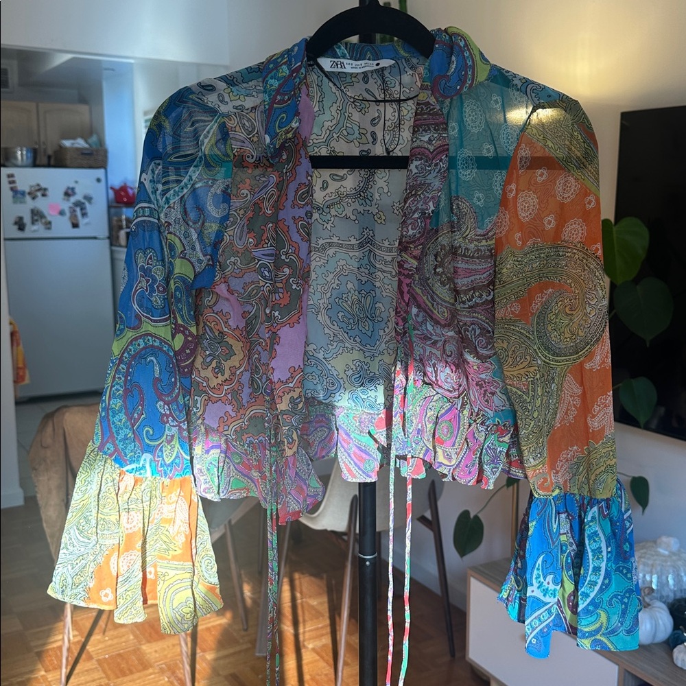 Zara Multicolor Paisley Sheer Blouse